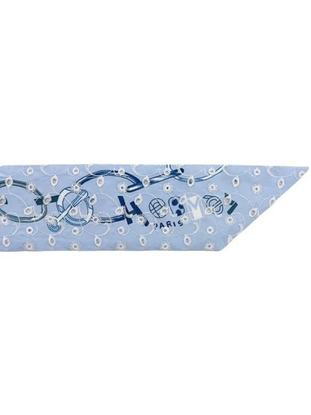 ★SOLD★ Hermes Ribbon Scarf Twill Blue White Light Dore Boucle - Picture 7 of 7